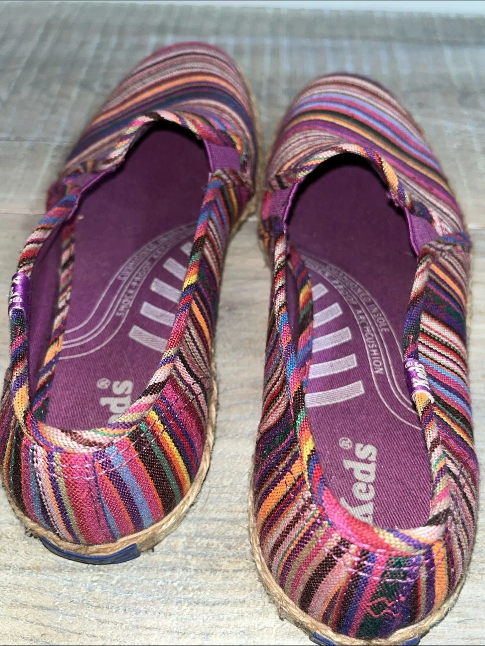 Keds Y2 K Pink Multicolor Striped Espadrille Slip-On Sz 7.5